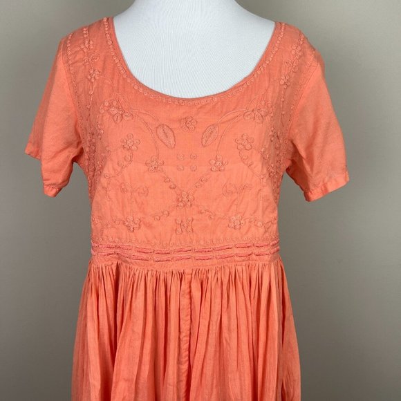 Fads Dress Medium Orange Crinkle‎ Embroidered Short Sleeve A-Line Mini Summer - Picture 2 of 10